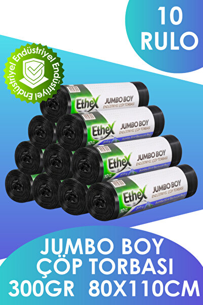 Ethex Endüstriyel Jumbo Boy Çöp Torbası/poşeti (10 ADET 300GR 80 X 110CM 90LT...