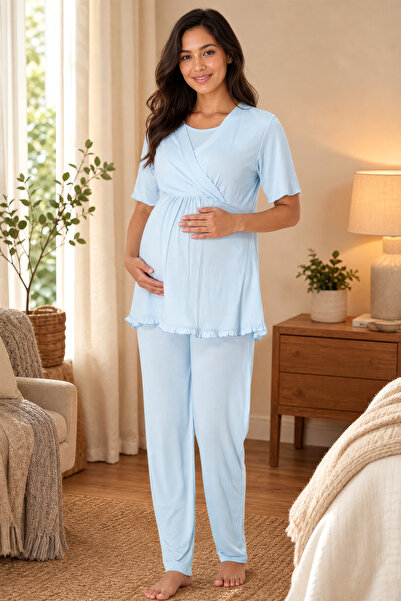 ByLohusa Short Sleeve Cotton Maternity Pajama Set with Nursing Detail Effortt...