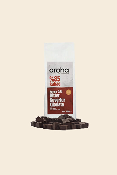AROHA %85 Kakao Hurma Özlü Bitter Kuvertür Çikolata 500 G