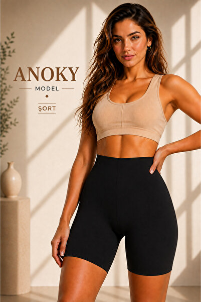 MİSTİRİK Anoky Model Dikişsiz Basen Ve İç Bacak Toparlayıcı Spor Şort Siyah Renk