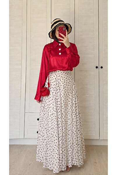 VERYMODA Kraşlı Saten Gömlek - Kırmızı | F1914 - Kırmızı