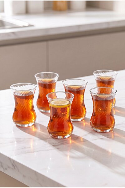 Paşabahçe طقم من 6 أكواب شاي بتصميم نحيف وشفاف