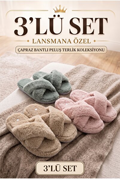 StWenn 3’lü Paket Peluş Kadın Ev Terliği| Misafir Terliği Seti Sessiz Taban |...