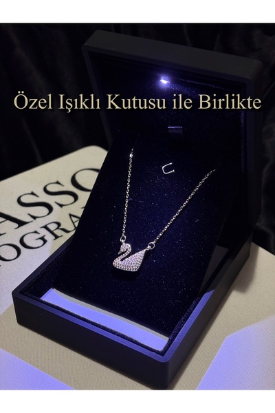 olvera shine Işıklı Kutulu Zirkon Taşlı Gold Kuğu Kolye