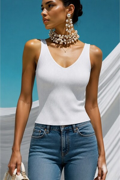 Modafeminen V-Neck, Cobalt Blue Color with Twill, White Tr079