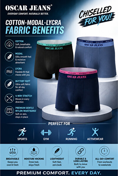 OSCAR JEANS Diamond Collection Cotton Modal Men's Underwear Boxer Trunks Luxu...