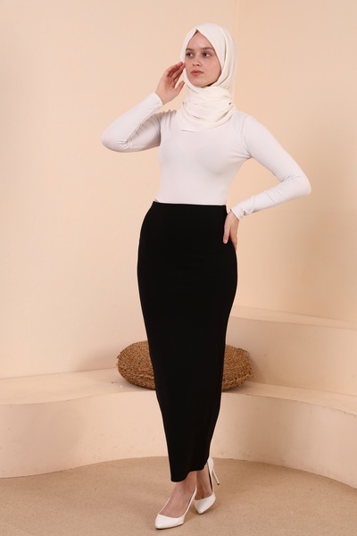 ALL TIME Women's Black Lycra Modest Slim Fit Medium Thick Normal Waist Long Casual Pencil Skirt