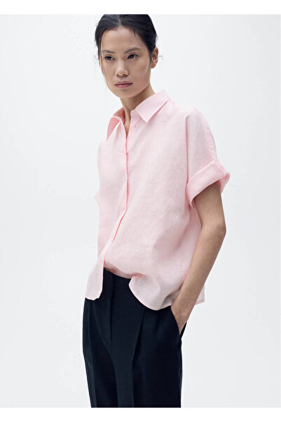 MANGO Woman Linen blend short-sleeved shirt