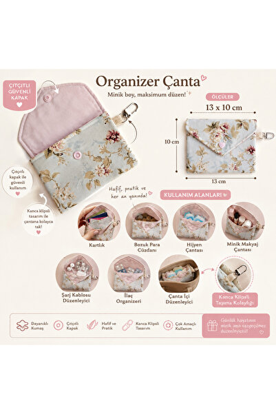 SevAte Handmade Mavi Renk Çanta İçi Düzenleyici Mini Organizer | Kartlık, Mak...