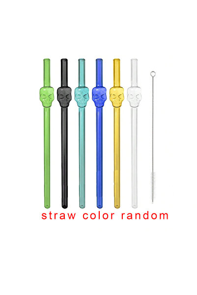 Choice 6 straws 1 brush 1/5/7Pcs 1set Skull Glass Straw Reusable Glass Straws...
