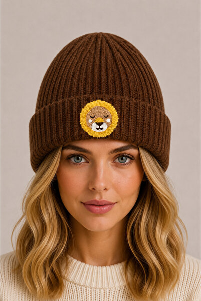 byebruketenci Brown Beret Lion Punch Patterned Luxury Wool Hat Christmas Gift