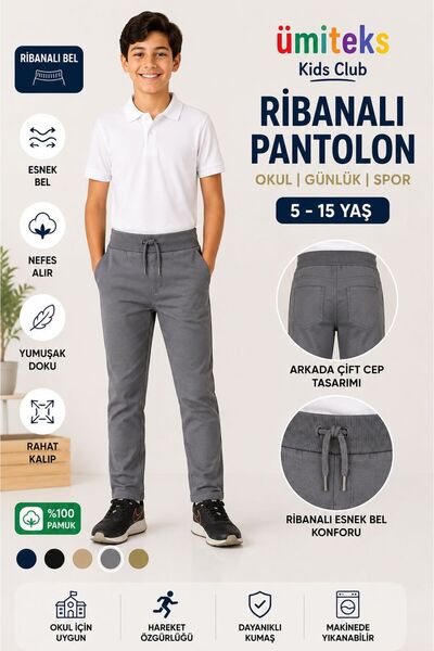 ümitteks iş ve okul kıyafetleri Pantaloni de școală din pânză Lycra unisex gri
