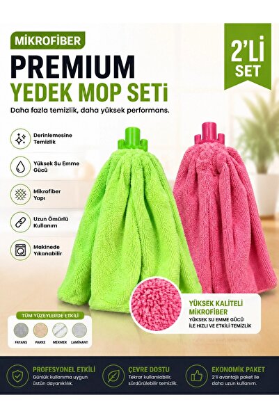 Cleanshe Premium Havlu Yedek Mop 2'li Set | İthal Kumaş | Ultra Emici | Elle ...