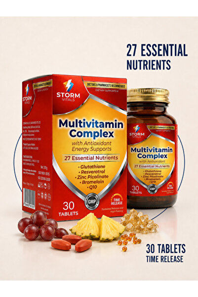 STORM VİTALS Multivitamin Complex 13 Vitamin 8 Mineral 27 Bileşen 30 Tablet