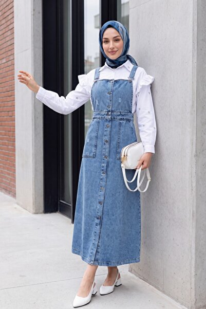 Modamorfo Ice Blue Denim Salopet - Neck Button and Double Pocket