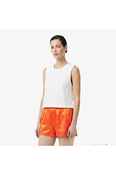 Lacoste Kadın Slim Fit Kolsuz Beyaz Bluz