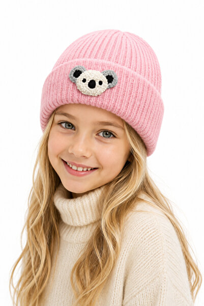 byebruketenci Pink Beret Koala Punch Patterned Luxury Wool Children's Beret H...