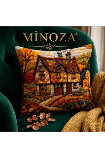 MİNOZA Digital Printed Stitch Look Autumn Breeze Decorative Throw Pillow Cover