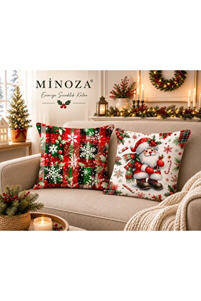 MİNOZA Digital Printed Christmas Patterned Decorative Throw Pillow Covers Set...