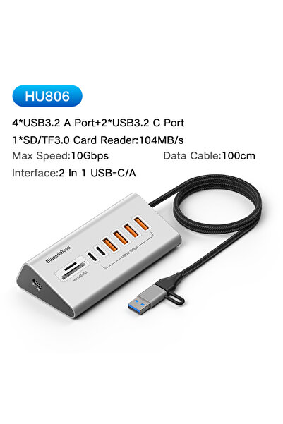 Choice4 HU806 Blueendless Aluminium 10Gbps USB3.2 Gen2 4/10port HUB Docking S...