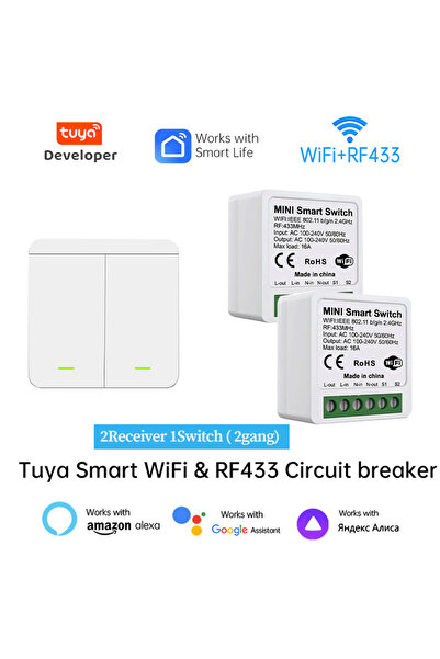 Choice1 مفتاح إضاءة ذكي 2Gang 1v2 بتقنية Tuya WiFi للمنزل الذكي، مفتاح حائط ل...