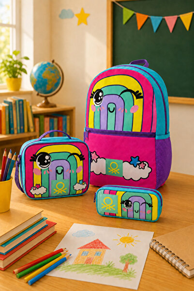 United Colors of Benetton Rainbow Primary School Bag, Nutrition Pen Holder Sc...