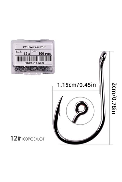 AOrace 100pcs Size 12 100pcs/Box Fishing Hooks Iseama Circle Carp Eyed Fishin...