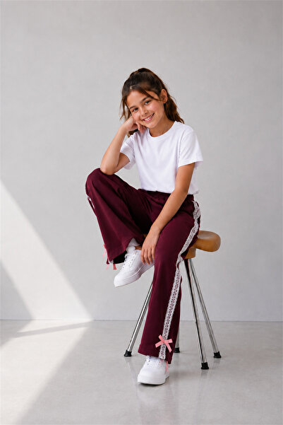 Joi Kids Kız Çocuk Wide Leg Yanları Dantel Şeritli ve Pembeli Fiyonk Detaylı ...