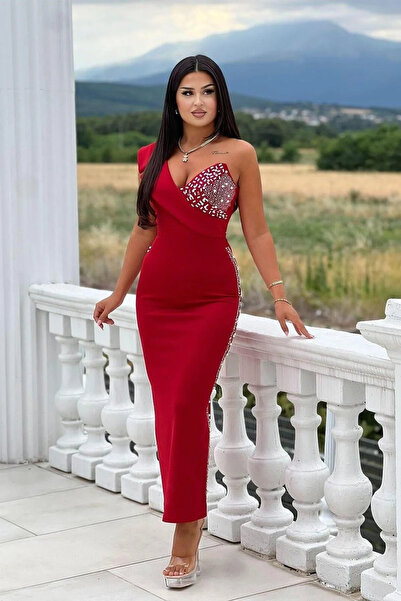 SS HOME CONCEPT Women's One-Shoulder Slit Evening Dress