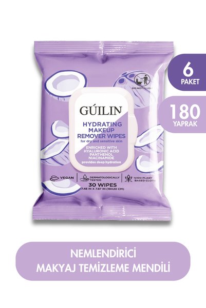 Guilin Moisturizing Makeup Removal Wipes 30 X 6 Pack |   Hyaluronic Acid, Pan...