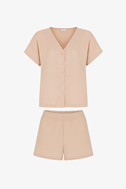 Penti Pastel Bej Ella Muslin Kısa Kollu Şort Pijama Takımı