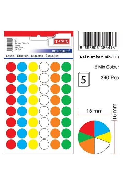 Tanex Ofc-130 16 mm 5 bucăți culori asortate etichetă de birou