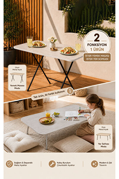 Ecowood 2’si 1 Arada Masa 60x90 cm – Yemek Masası ve Yer Sofrası