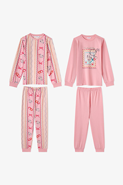 Penti Set de pijamale din bumbac cu mâneci lungi, roz, Snailmail Cuties, pent...
