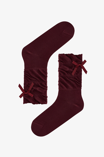 Penti Burgunderrote, drapierte Baumwollsocken mit Bandverzierung