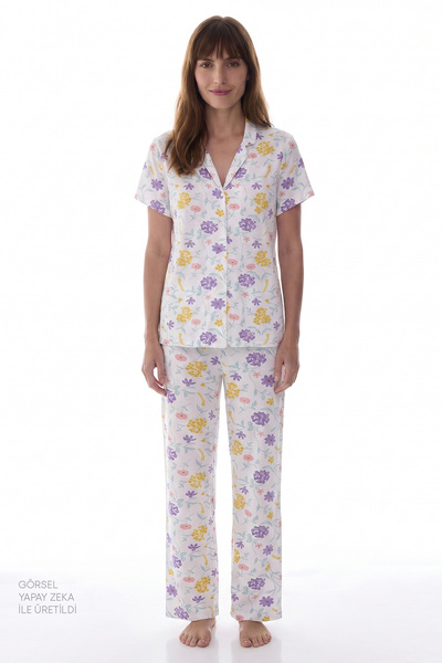 Penti Kırık Beyaz Blossom Çiçekli Kısa Kollu Gömlek Pantolon Pijama Takımı