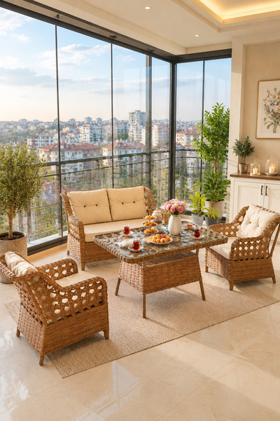 Evdemo Eren Rattan Bahçe Balkon Takımı 2+1+1 Kahve