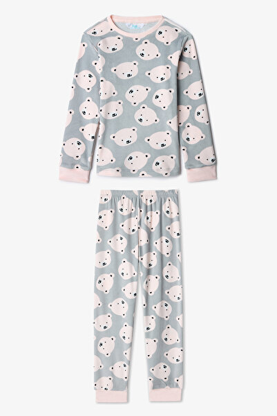 Penti Gri Kız Çocuk Ayı Desenli Termal Etkili Pijama Takımı