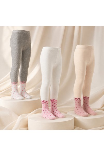 Pink Bunny gift for your baby 4 Colorful Girls' Pantyhose with Heart Pattern - Hstoree 80% Cotton 3-Piece Advantage Pack