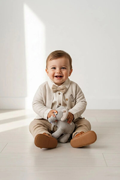 Minigimin Cicileri Zurefa Embroidered Knit Cardigan 4-Piece Boys' Baby Set - ...