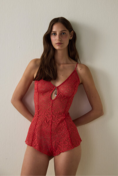 Penti Kırmızı Full Lace Teddy Tulum