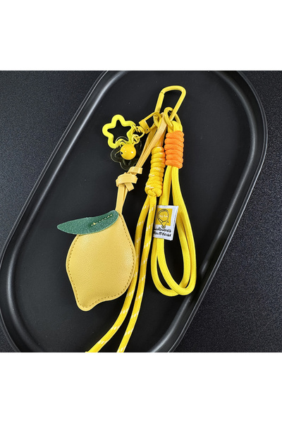 Choice yellow Summer Leather Lemon Backpack Pendant Nylon Woveb Rope Keyring ...