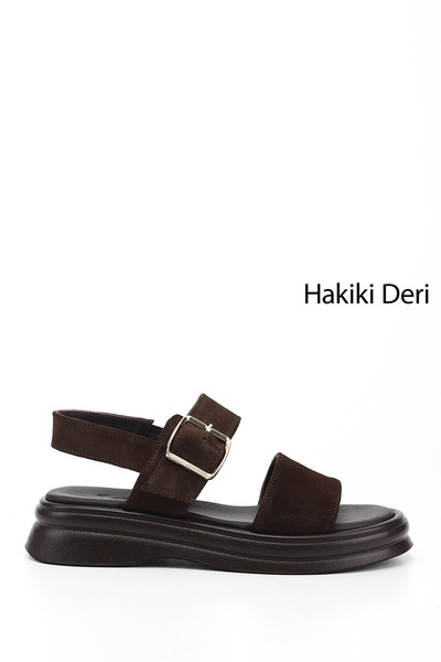 GÖNDERİ(R) Kadın Kahve Süet Tokalı Bantlı Hakiki Deri Sandalet