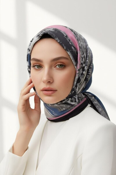 Vissona KREP LEOPAR DESENLİ GRİ - PUDRA RENKLİ 75X195 KIRIŞMAZ ŞAL
