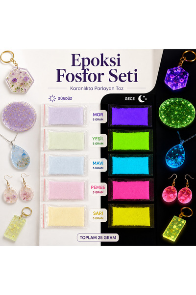se7enhome Epoksi Fosfor Tozu Seti 25 GRAM , Karanlıkta Parlayan Toz, Epoksi F...