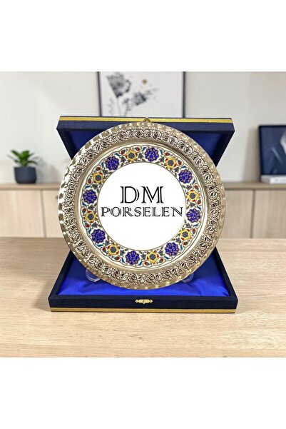 DM PORSELEN GÜMÜŞ TEPSİLİ PLAKET TABAK KADİFE KUTULU
