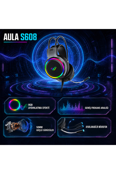 Aula S608 Rainbow 3.5mm Usb-a Gaming Oyuncu Kulaküstü Kulaklık