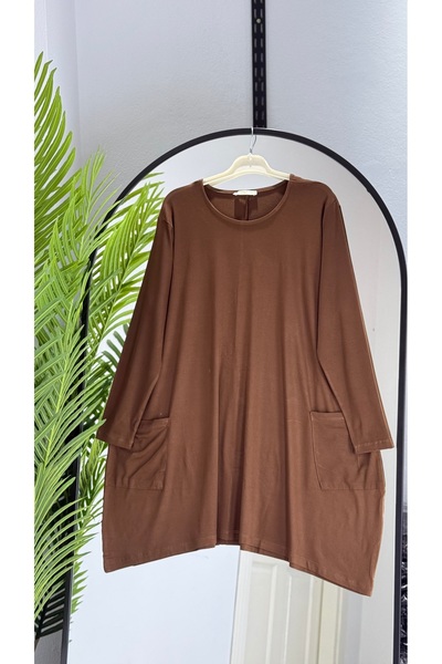 ÖZNE BUTİK Women's 100% Cotton Lycra Pocket Detail A-Line Combed Cotton Tunic