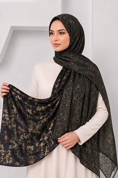 AFVENTE Mosaic Brush Pattern Black-Gold Double-Sided Shawl
