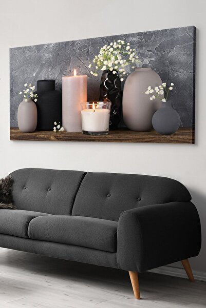 Evinemoda Mum Vazo Çiçekler Tek Parça Kanvas - Canvas Tablo